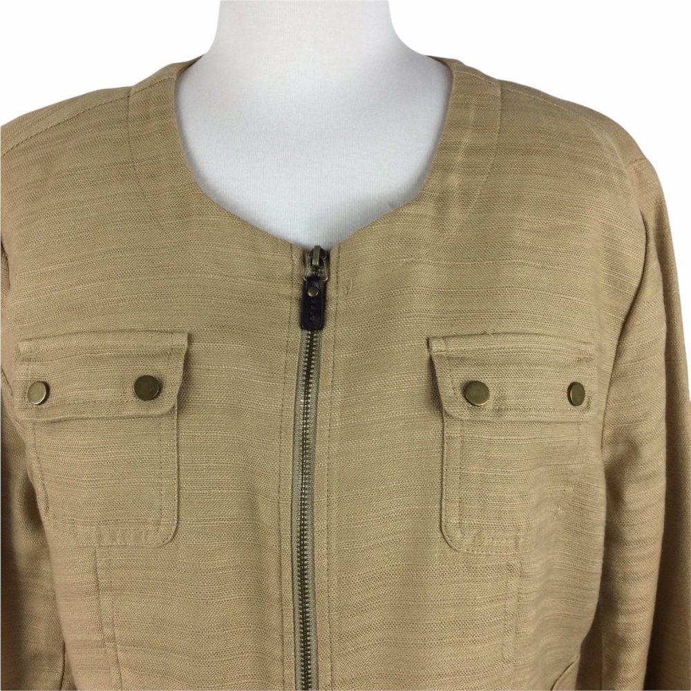 Dana Buchman Tan Linen/Cotton Zippered Jacket, 10 - Picture 2 of 6